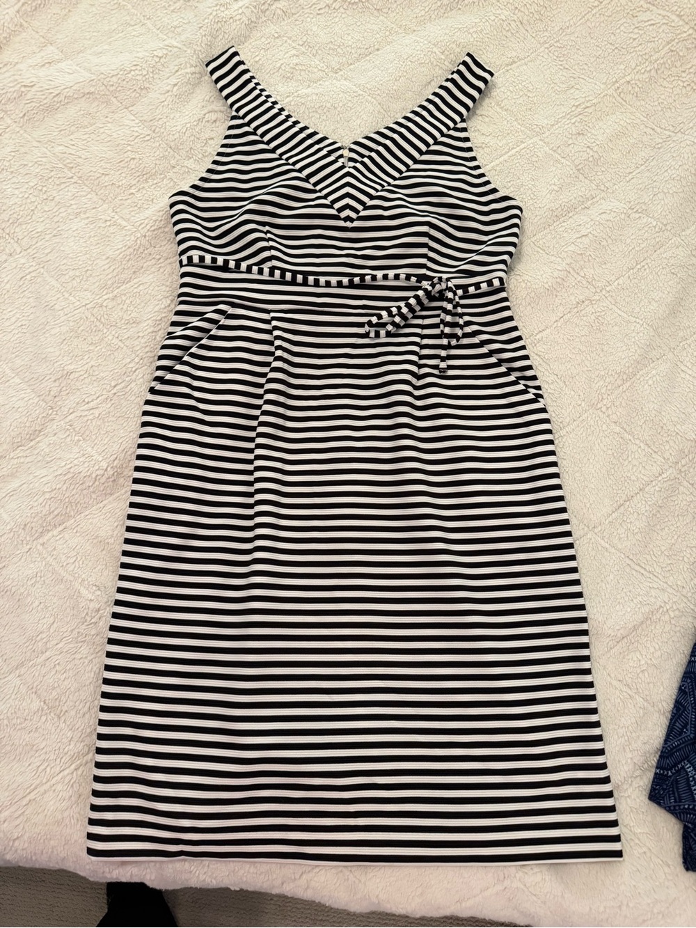 Maternity Sleeveless Black and White Striped V-Neck Dress